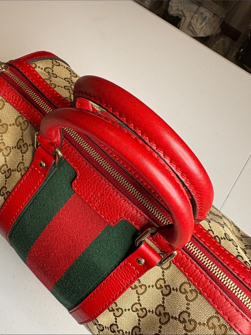 Gucci GG Supreme Web Boston Bag Leather Trim | No Strap - Picture 12 of 16